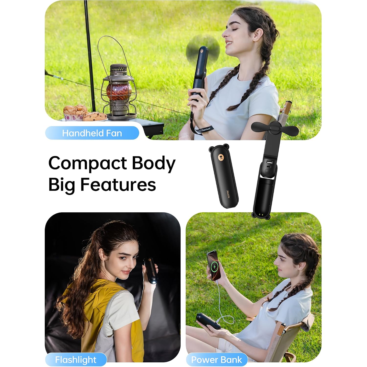 Jisulife Handheld Fan 8 Plus: 40H Cooling & 4500Mah Powerbank & Flashlight | Usb Rechargeable, Portable Pocket Size For Travel, Makeup, Concerts, Summer Gifts For Women(Black)