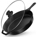 Utopia Kitchen Premium Saute Frying Pan 12 Inch, Cast Iron Chefs Pan, Pre Seasoned Cast Iron Skillet With Lid, Safe Grill Cookware For Indoor & Outdoor Use, Black