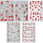 IDDFEVE Christmas Gift Bow Nail Art Stickers, Santa Hat Elk Snowflake Design, 3D Self-Adhesive Glitter French Nail Tip Winter Holiday Nail Decals for Women (5 Sheets)