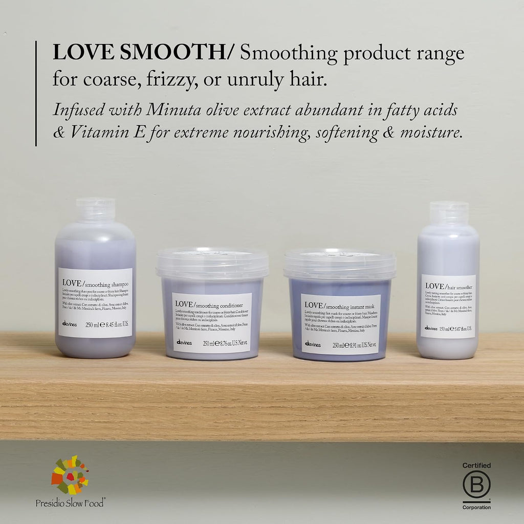 Davines Love/Smoothing Shampoo, Gentle Anti-Frizz Cleanser For Frizzy, Coarse Or Unruly Hair - Promotes Straightening & Shine - Apple Pulp Formula For Soft, Tamed & Sleek Strands