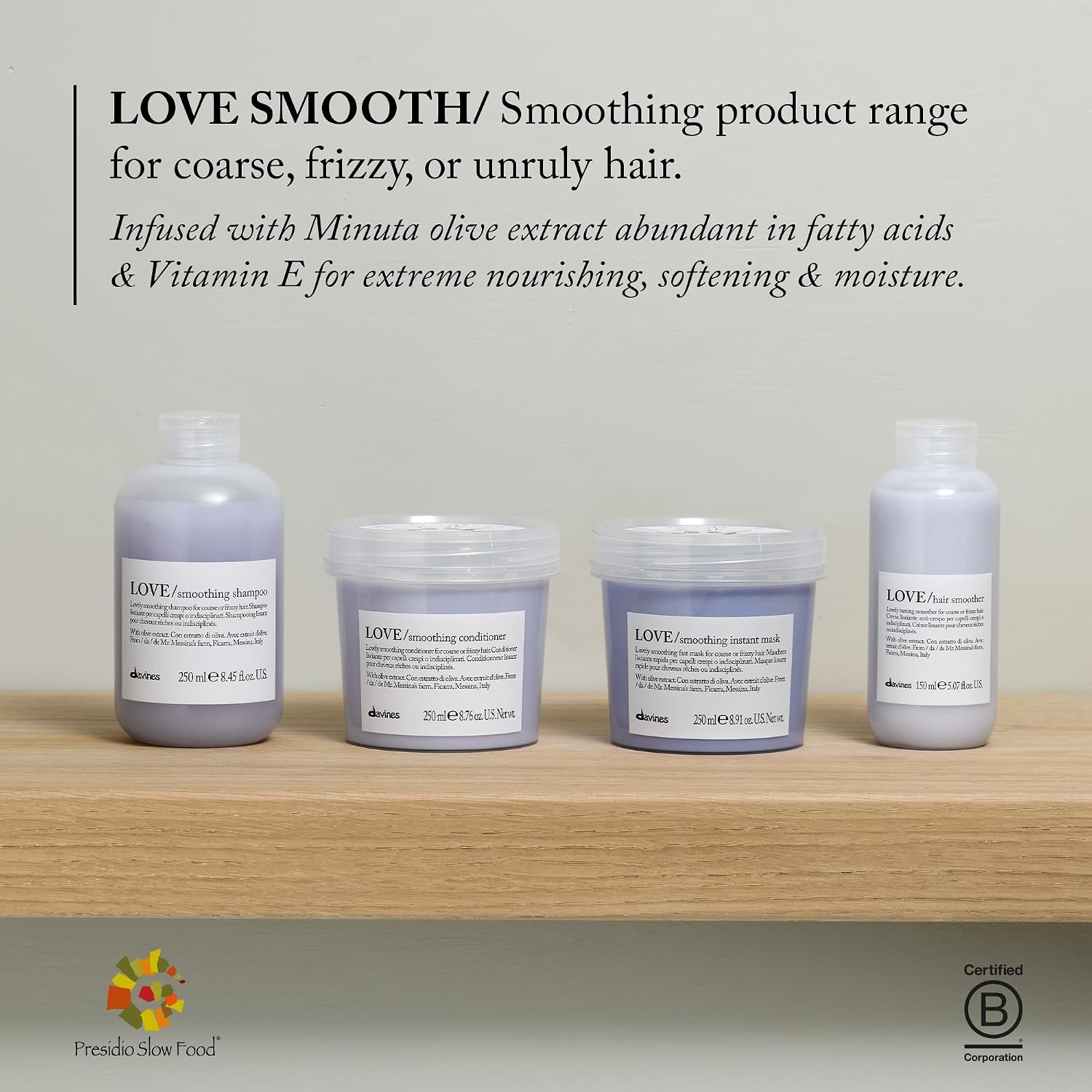 Davines Love/Smoothing Shampoo, Gentle Anti-Frizz Cleanser For Frizzy, Coarse Or Unruly Hair - Promotes Straightening & Shine - Apple Pulp Formula For Soft, Tamed & Sleek Strands