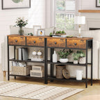 Hoobro 29.5" Narrow Console Table With 2 Fabric Drawers, Sofa Table, Small Entryway Table With 3-Tier Storage Shelves, Behind Couch Table, For Living Room, Hallway, Rustic Brown And Black Bf72Xg01