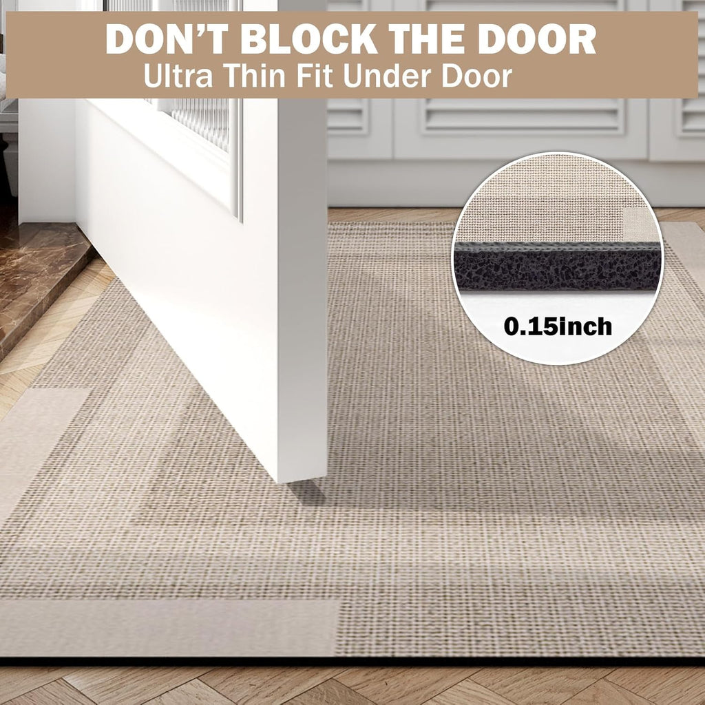 YDKGL Non Slip Bath Mat, Rubber Backing Ultra Thin Bathroom Rugs Fit Under Door Quick Dry Super Absorbent Washable Bath Rug Shower Mat for Bathroom Floor Bathtub Shower Sink, Easy Care Beige 16"x 24"