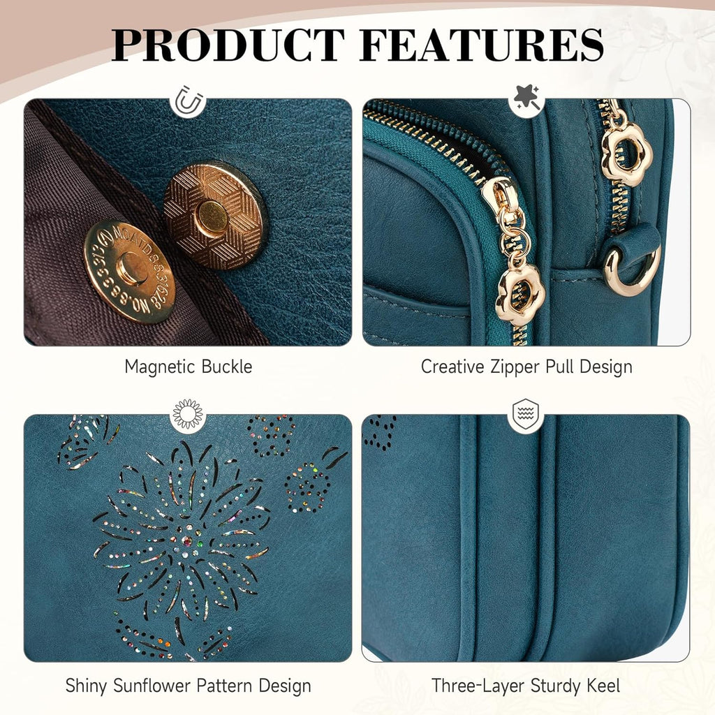 Small Crossbody Bags for Women, RFID Phone Purse with Card Slots, Triple Compartments Lightweight Shoulder Bag