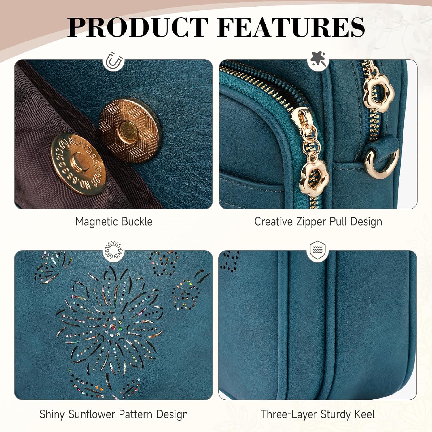 Small Crossbody Bags for Women, RFID Phone Purse with Card Slots, Triple Compartments Lightweight Shoulder Bag