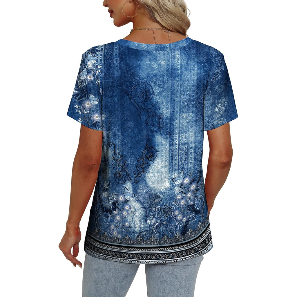 Womens Summer Tops 2026 V Neck Short Sleeve Shirts Trendy Dressy Casual Vacation Outfits Printed