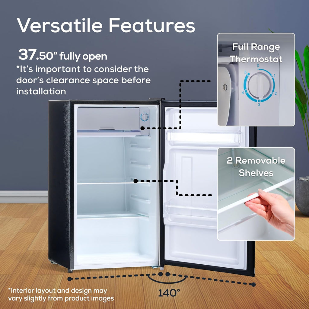 Igloo 3.2 Cu.Ft. Mini Fridge With Freezer - Single Door Compact Refrigerator With Glass Shelves For Homes, Dorms & Offices- Keep Snacks, Drinks & Frozen Foods Cool With Temperature Control Mini Fridge