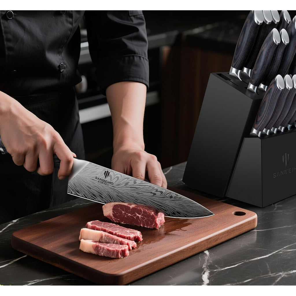 16 Pieces Knife Set, Knife Block Set In Powder Steel, Ultra Sharp Kitchen Knives Set, High Hardness Japanese Knife Set With Ergonomic Pakkawood Handle, Chef Knives Set For Kitchen Cooking