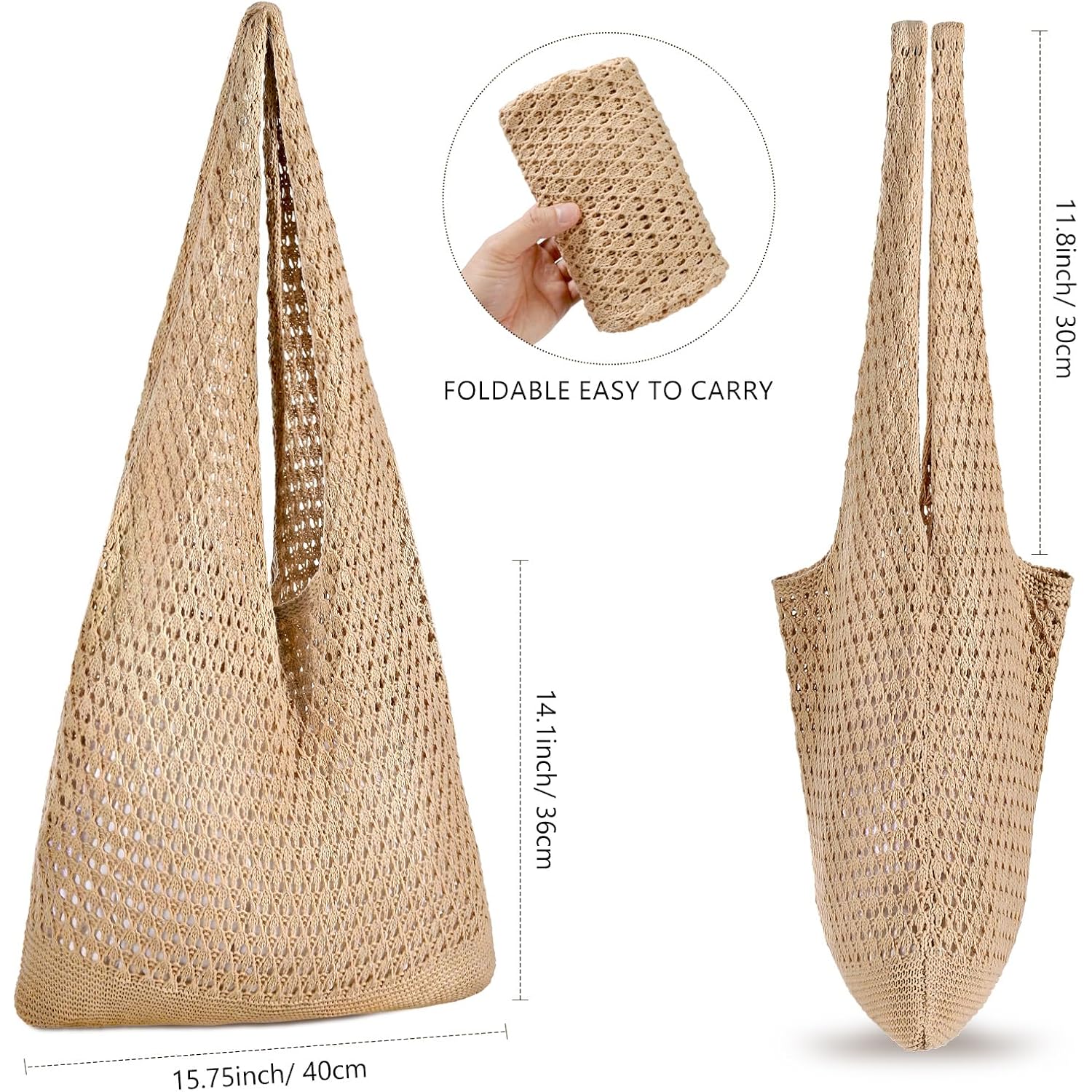 Crochet Bags, Beach Mesh Tote Bag Womens Shoulder Shopping Handbag Casual Travel Totes Bag Foldable Hobo Bags