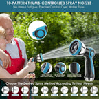 Garden Hose 100 Ft, Non-Expandable Lightweight Water Hose, 360° Swivel Anti-Kink Fittings, 10-Pattern Spray Nozzle & Shut-Off Valve, Flexible Water Hose For Yard, Lawn, Car Wash, Blue