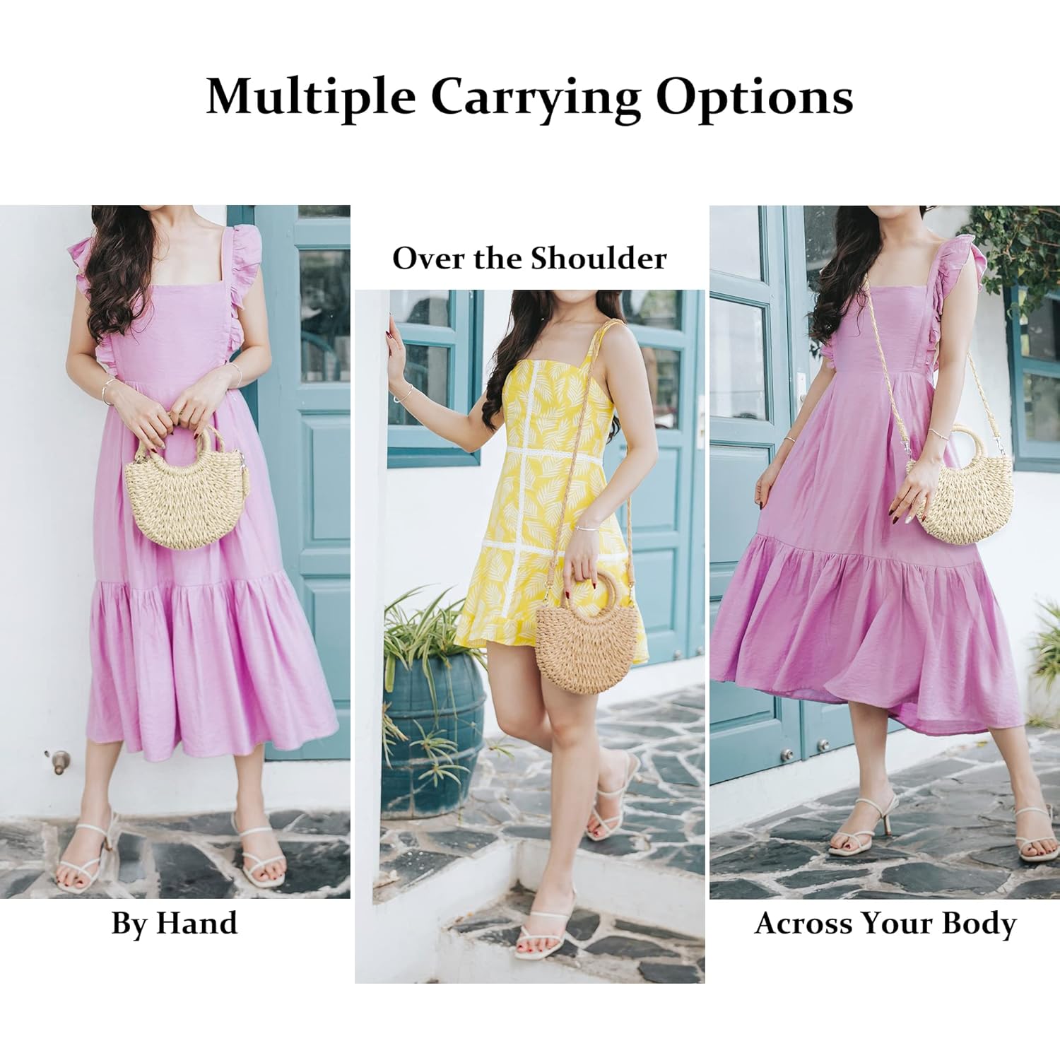 Womens Straw Beach Bag Woven Crossbody Shoulder Bags Top Handle Satchel Handbag Purse for Summer