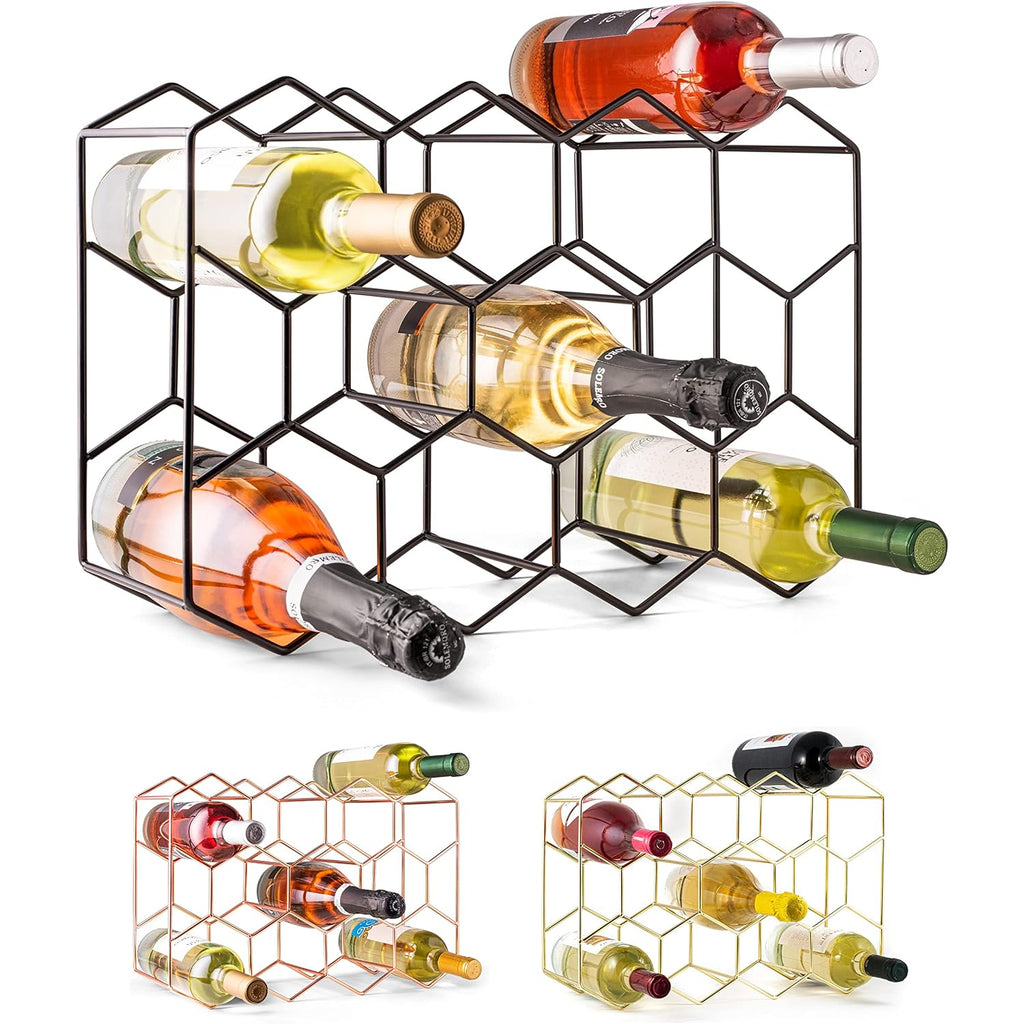 Gusto Nostro Countertop Wine Rack - 14 Bottle Freestanding Modern Black Metal Small - 3 Tier Tabletop Wine Holder Stand For Cabinet, Pantry - Wine Racks Countertop - No Assembly Required