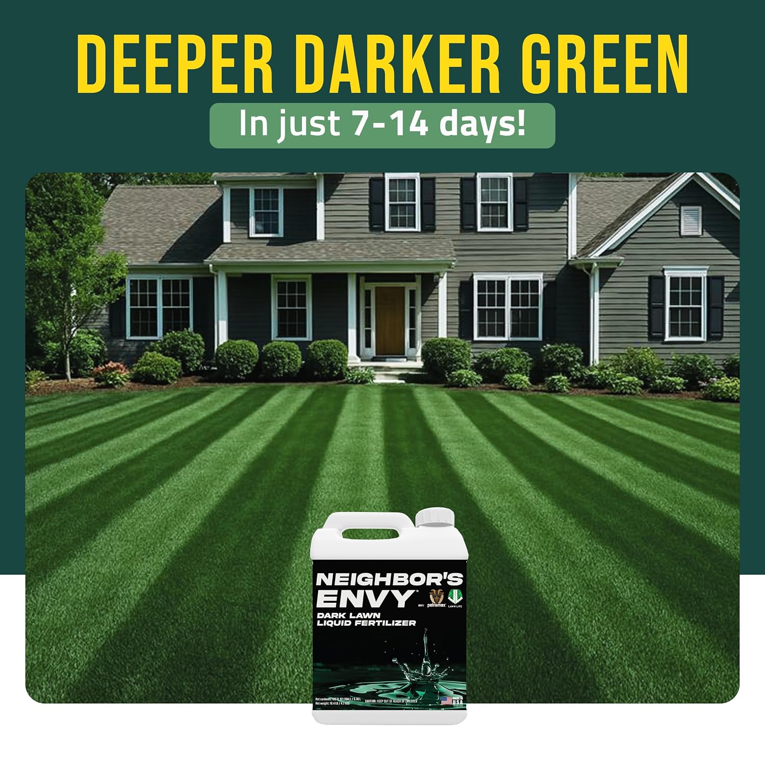 Petramax Neighbor’S Envy Grass Fertilizer For Lawn & Garden, 1 Gallon Covers Up To 16,000 Sq.Ft. 7-In-1 Liquid Lawn Fertilizer Concentrate For Deep Green Turf - Includes Nitrogen/Iron/Humic/Sea Kelp