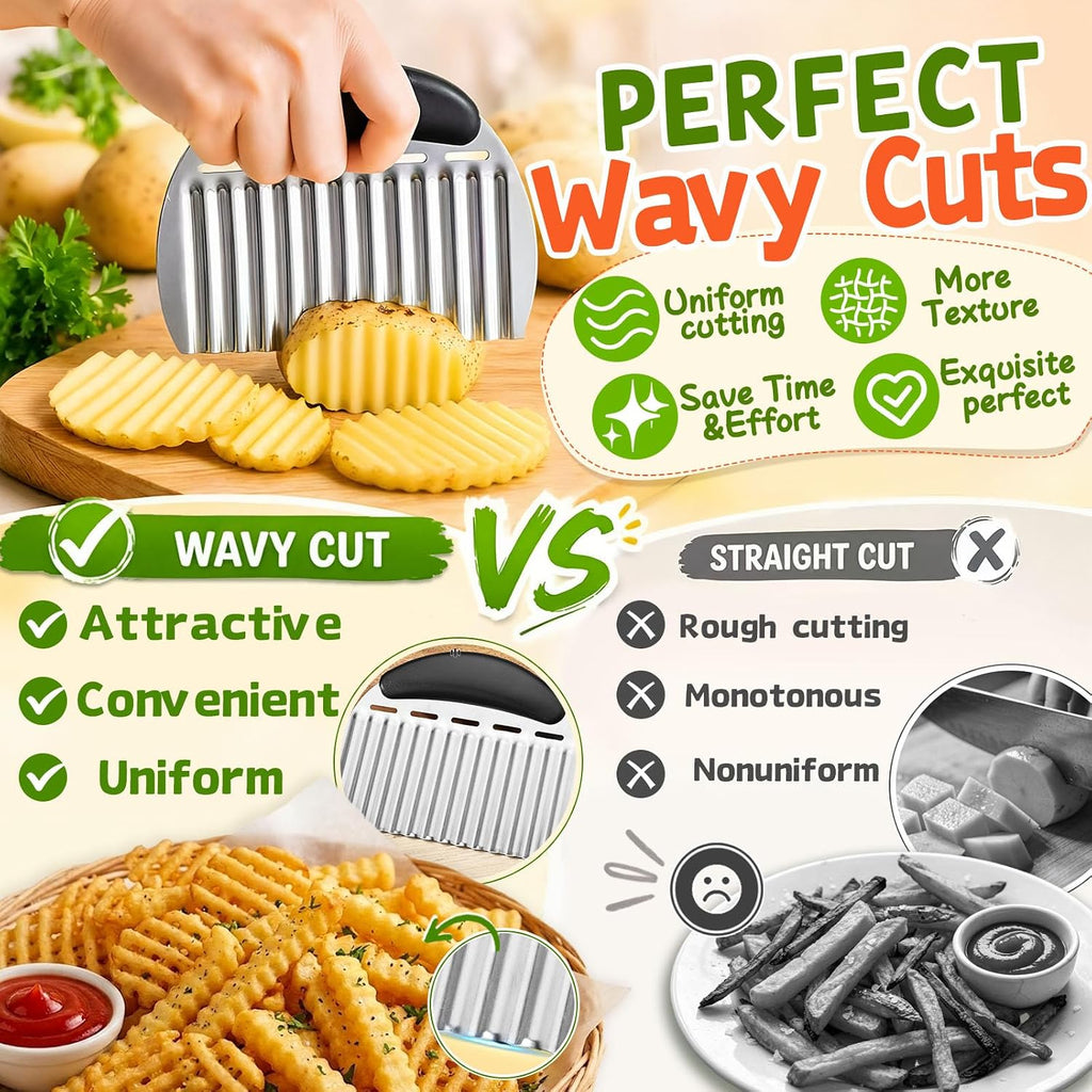 Large Crinkle Cutter French Fry Cutter, Stainless Steel Wavy Slicer | Large Crinkle Potato Slicer Wavy Chopper, Crinkle Cutting Chopping Tools With Handle