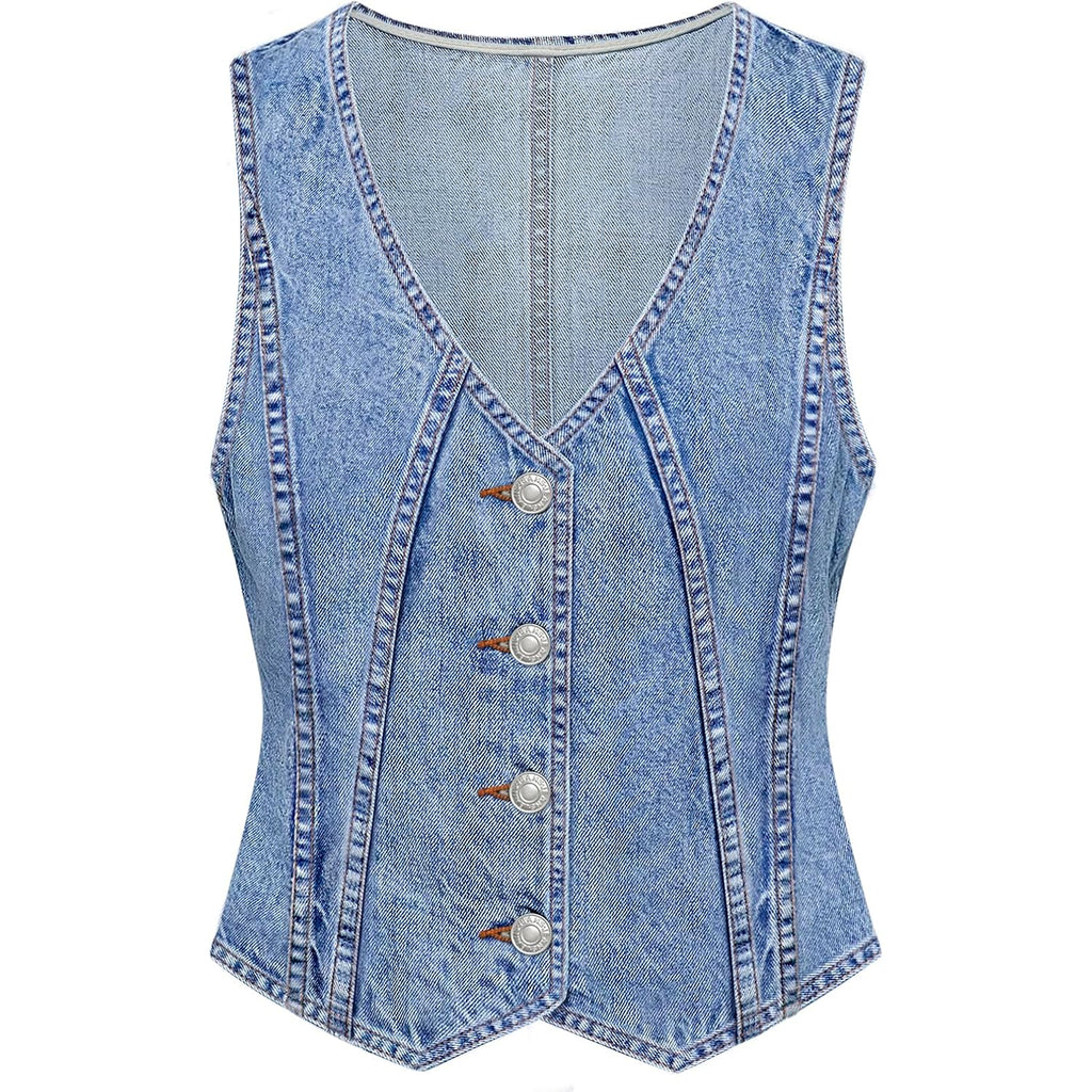 Lyhipss Denim Vest Women V Neck Jean Vest Tops For Women Sleeveless Button Down Summer Outfit Denim Tops