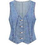 Lyhipss Denim Vest Women V Neck Jean Vest Tops For Women Sleeveless Button Down Summer Outfit Denim Tops