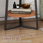 Round End Table With Storage Shelf, 2 Tier Farmhouse Side Table Nightstand For Living Room, Bedroom, Wood Tabletop & Black Metal Frame, Brown 15.7 * 15.7 * 23.0Inches
