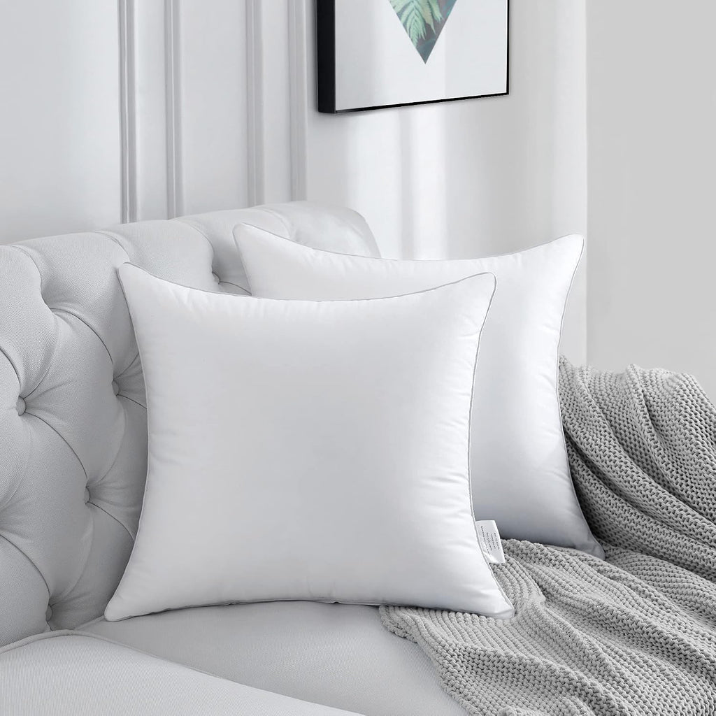 18 X 18 Pillow Inserts (Set Of 2) - 18 Inch Square Interior Sofa Throw Pillow With 100% Cotton Cover - Decorative Pillow Insert Pair - White Couch Pillow
