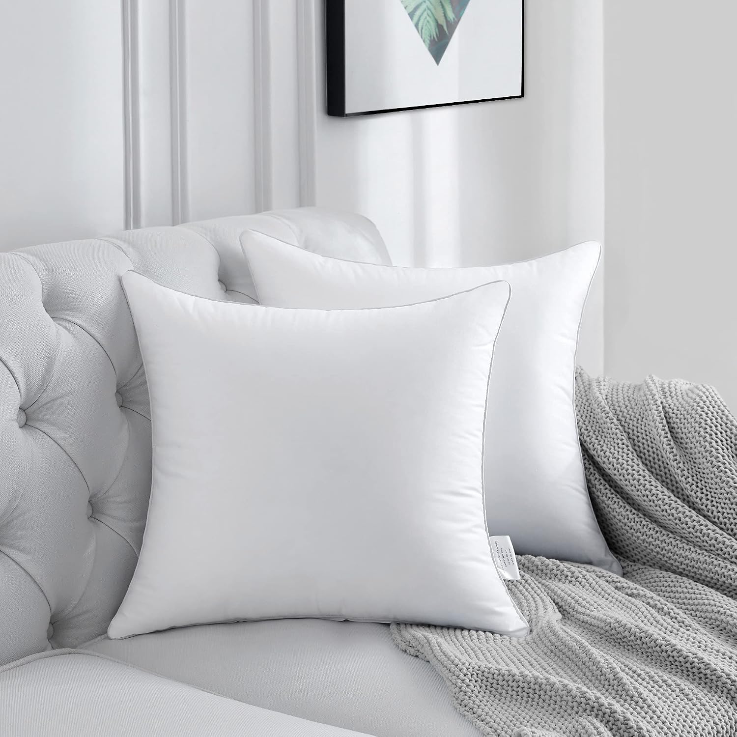18 X 18 Pillow Inserts (Set Of 2) - 18 Inch Square Interior Sofa Throw Pillow With 100% Cotton Cover - Decorative Pillow Insert Pair - White Couch Pillow
