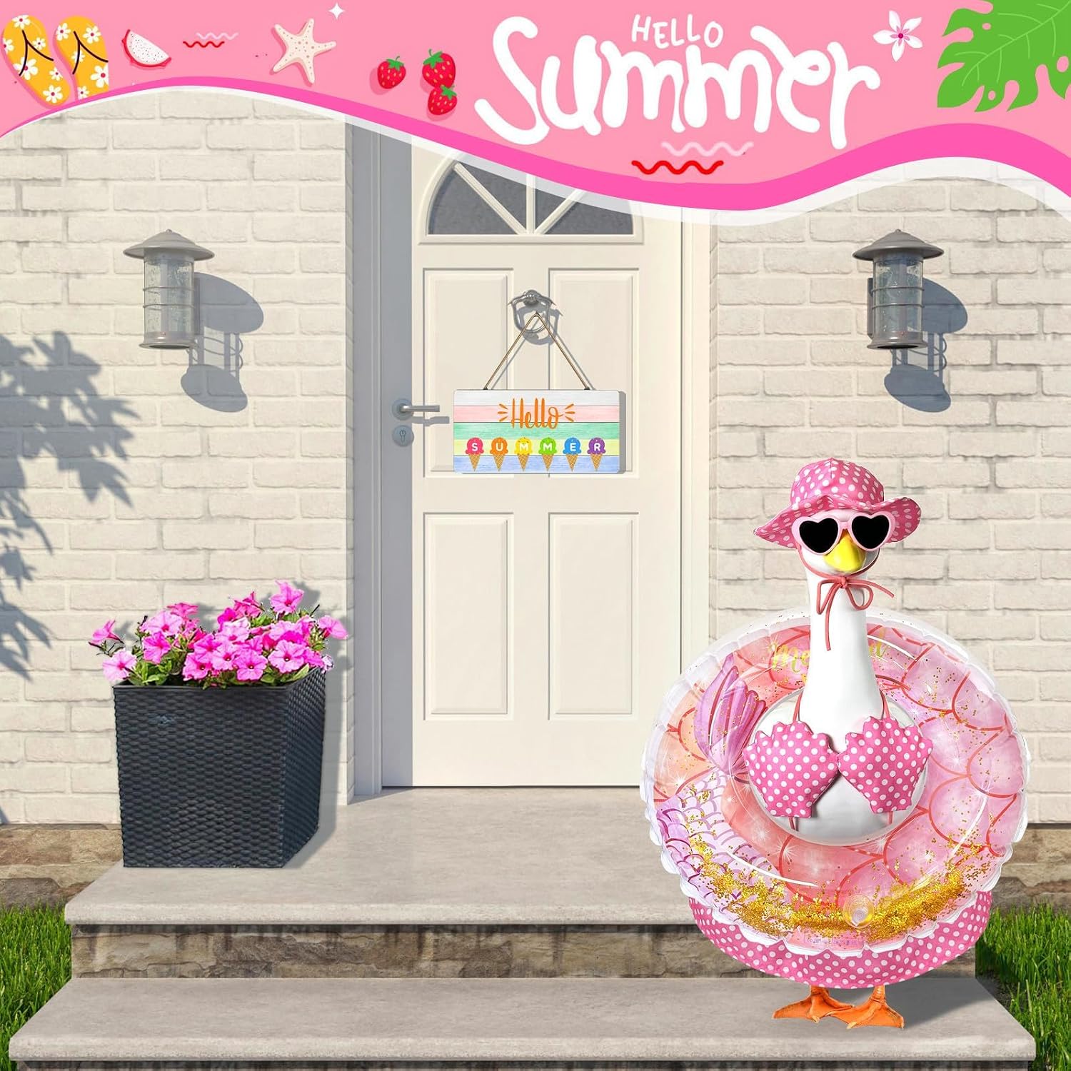 Hawaiian Porch Goose Outfits, 23 Inch Bikini Porch Goose Summer Outfit, Goose Clothes For Cement Goose Outdoor Garden Yard Decor