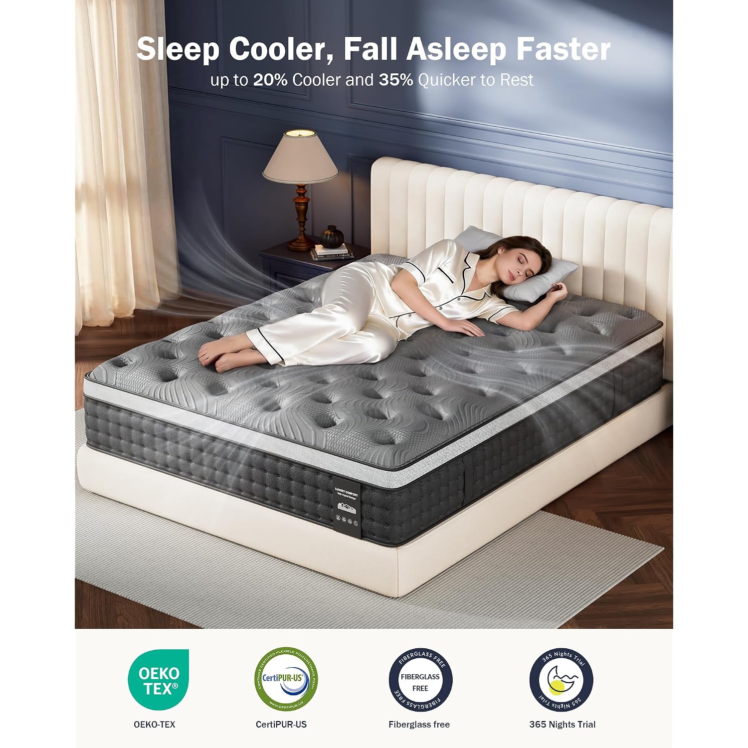 Firm Queen Mattress 14 Inch, Cooling Hybrid Mattress In A Box For Deep Sleep, Luxury Hotel-Collection Design, Enhanced Back & Hip Support, Fiberglass-Free & Certipur-Us, 365-Night Trial