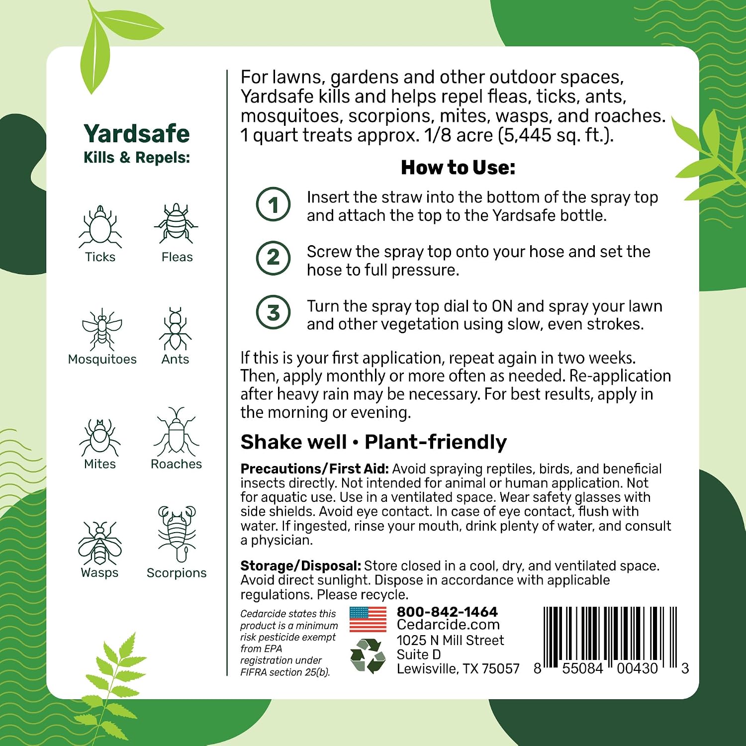 Cedarcide Yardsafe | Kills & Repels Mosquitoes, Ticks, Fleas, Mites & More With Natural Essential Oils | Family & Pet-Safe | Eco-Friendly | 1 Quart (32 Oz.)
