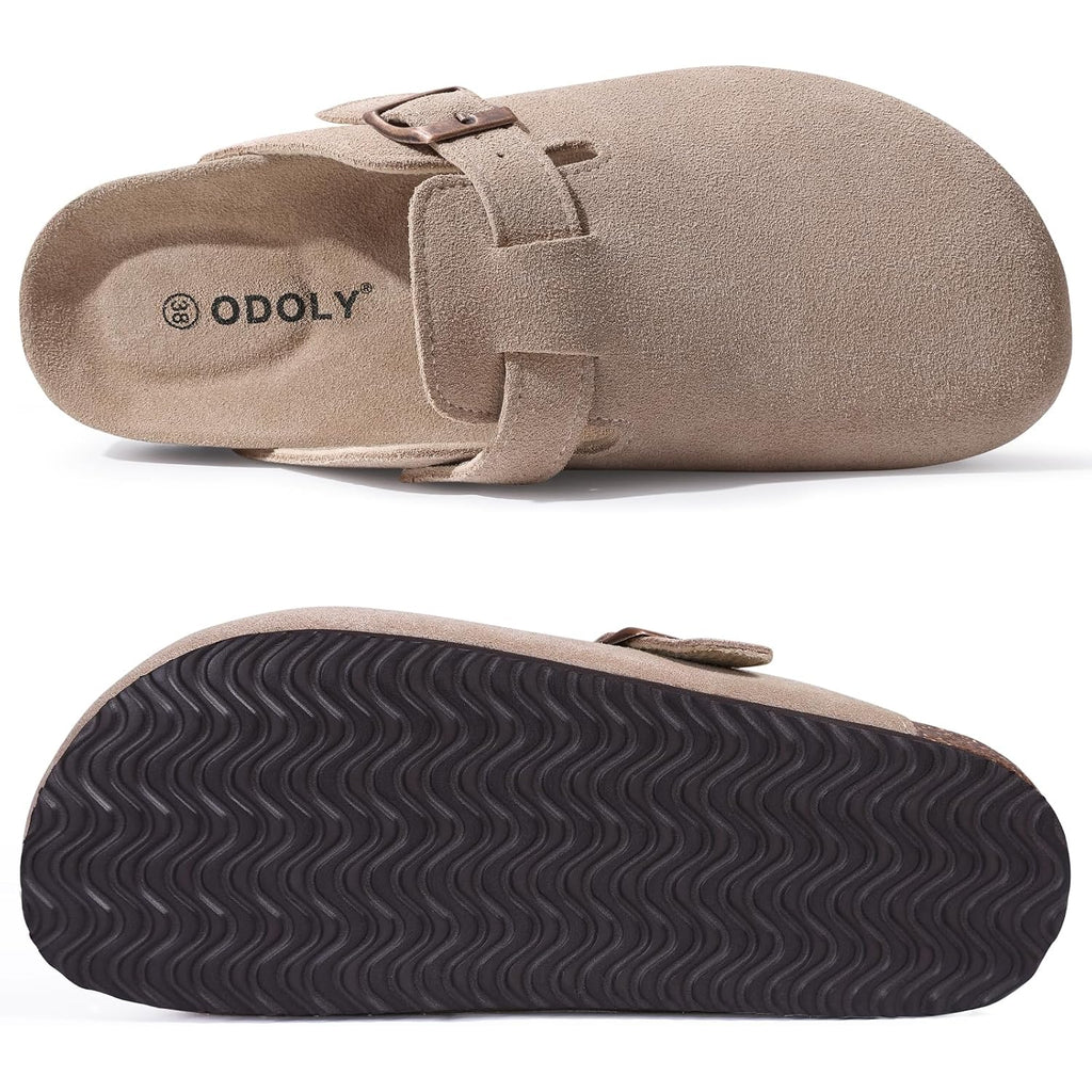 Odoly Genuine Suede Clogs For Women Men Soft Cork Footbed Leather Mules Comfort Potato Shoes With Arch Support