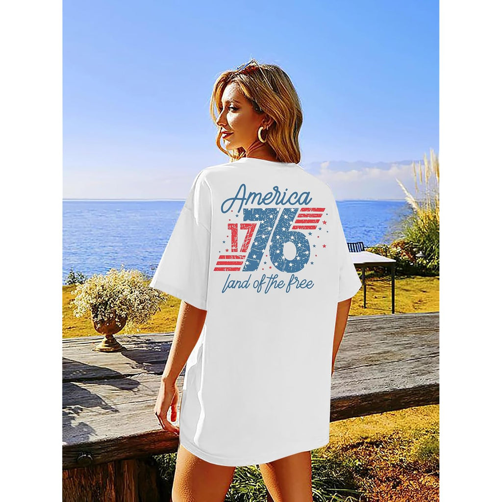 1776 Shirts for Women USA Shirt American Flag T-Shirt 4th of July Patriotic Tee Shirts Red White and Blue Tops White