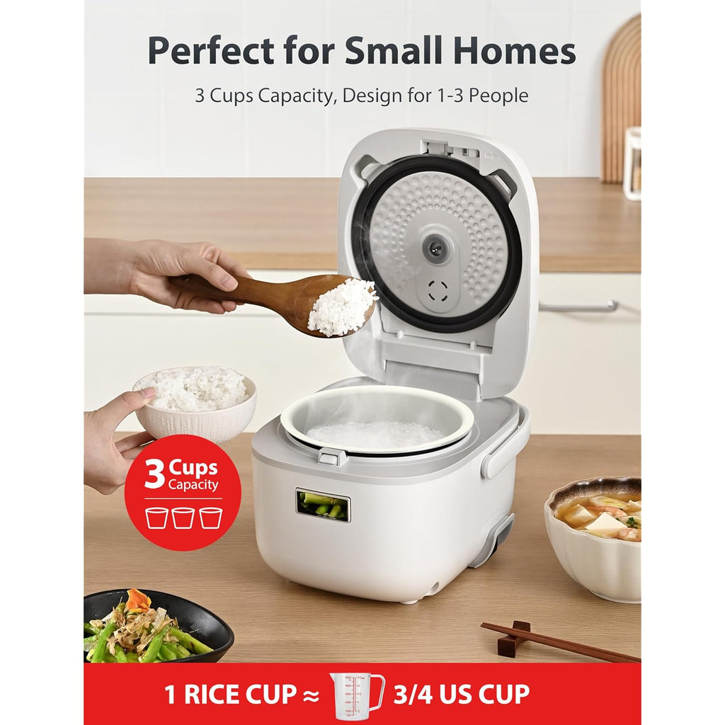Toshiba Mini Rice Cooker, 3 Cups Uncooked Small Rice Cooker, Steamer & Warmer, With Fuzzy Logic And One-Touch Cooking, 24 Hour Delay Timer And Auto Keep Warm Feature, White