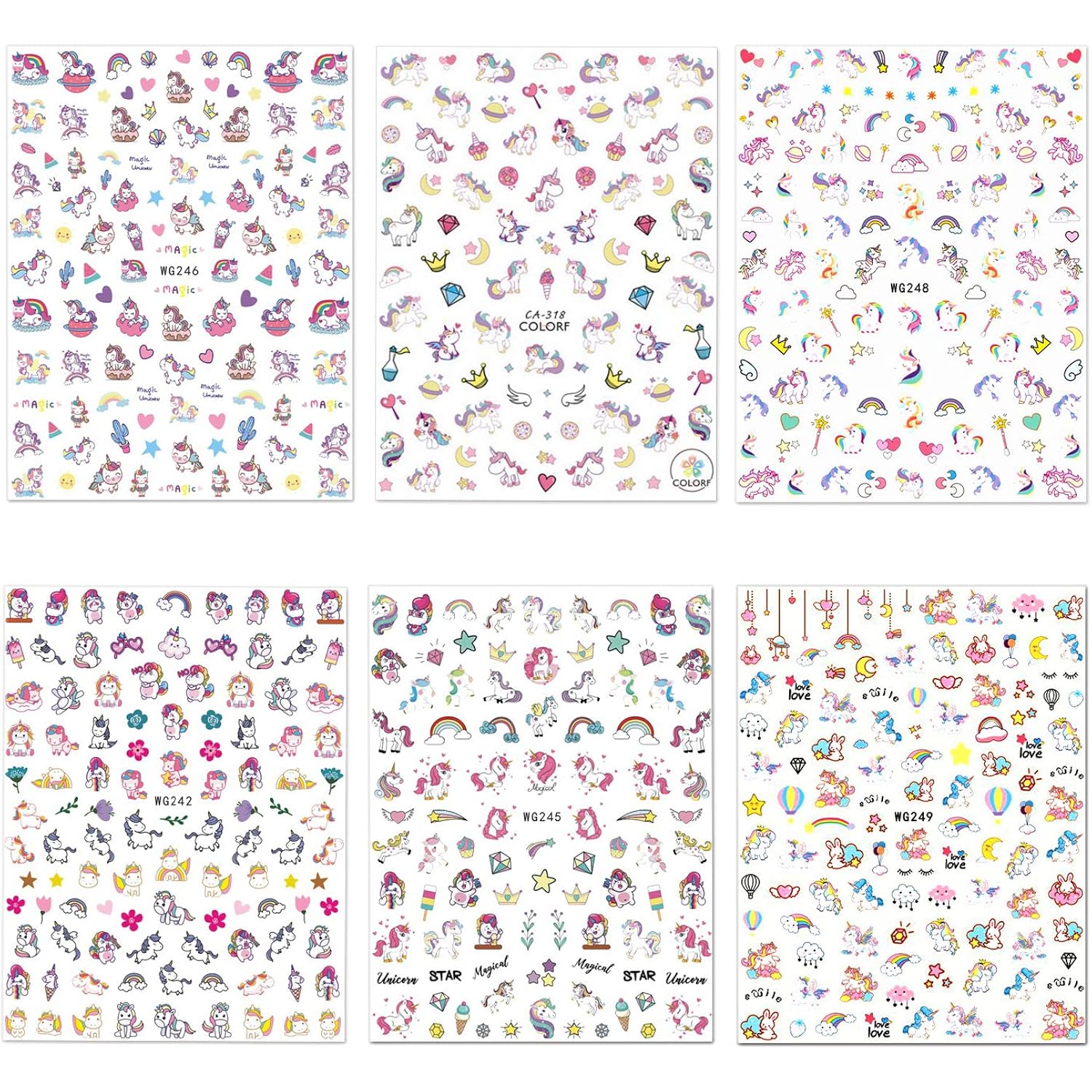Konsait Nail Stickers Decals (1200 Designs), Self Adhesive 3D Nail Art Stickers Rainbow Diamond Nail Tips Decorations Manicure Decor for Kids Girls Birthday Party Favor Nail Salon Gift