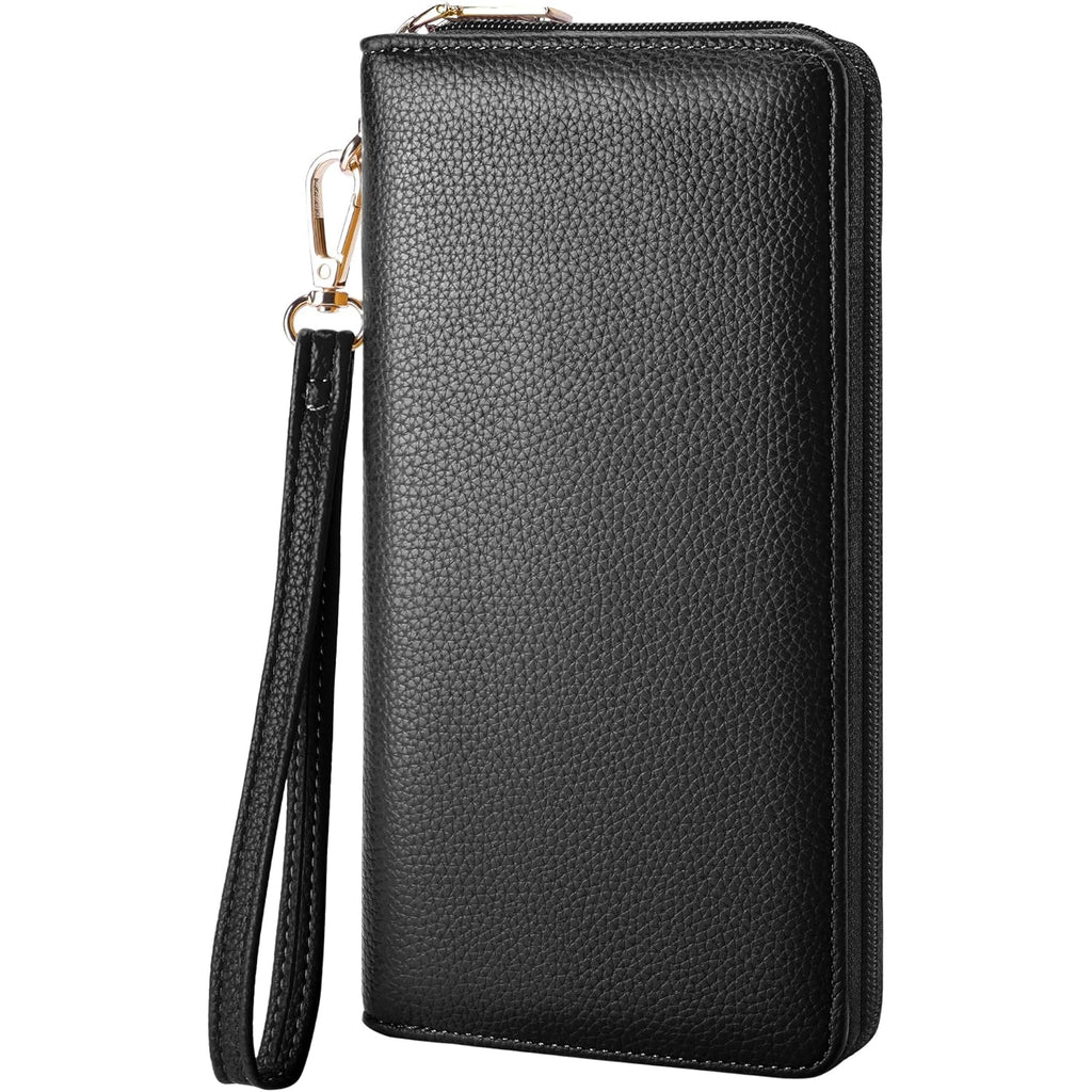 Chelmon Women's Vegan Leather Clutch Wallet with Zip, Hand Strap, Large Capacity