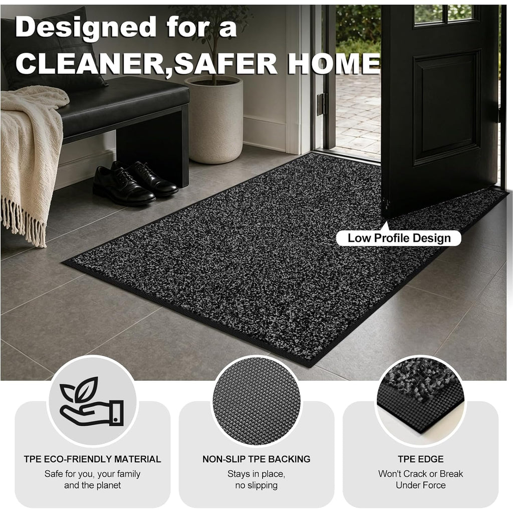 Super Absorbent Front Door Mat, 29.5" X 17", Non-Slip Washable Indoor Doormats, Low Profile Entryway Rug Outdoor, Dirt Resistant Welcome Mats For Front And Back Door Entrance, Grey