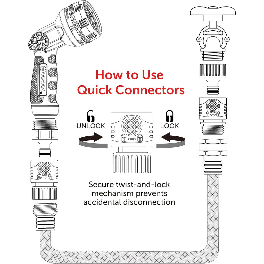 Eden 95210 Premium Garden Hose Quick Connect Set | 5-Piece Snap & Lock Fittings With Water Stop & Secure Twist-Lock Design