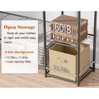 Wardrobe Closet,Portable Clothes Rack With 4 Tiers Shelves,Freestanding Closet Organizers And Storage System With Hanging Rods,Steel Clothing Rack Suitable For Cloakrooms,Bedrooms,Entrances,Etc.Black
