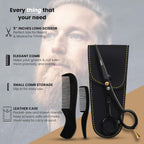 5” Professional Beard Mustache Scissors with 1 Beard Comb, 1 Mustache Comb and Travel Pouch - Perfect Beard Trimming Scissors for All Facial Hair Scissors - Grooming Scissors