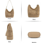 Crochet Hobo Bags For Women Woven Lightweight Boho Shoulder Purse And Handbags With Leather Strap Khaki