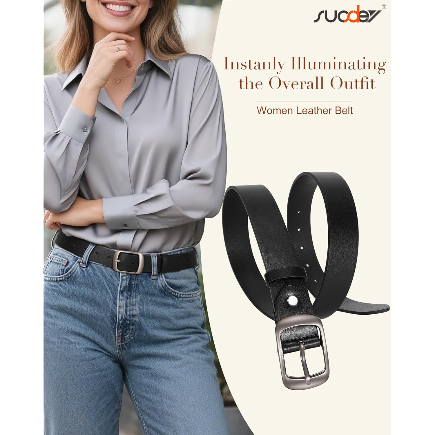 SUOSDEY Women Belts For Jeans Dresses Pants Ladies Leather Waist Belt with Elegant Buckle, Width 1.3"
