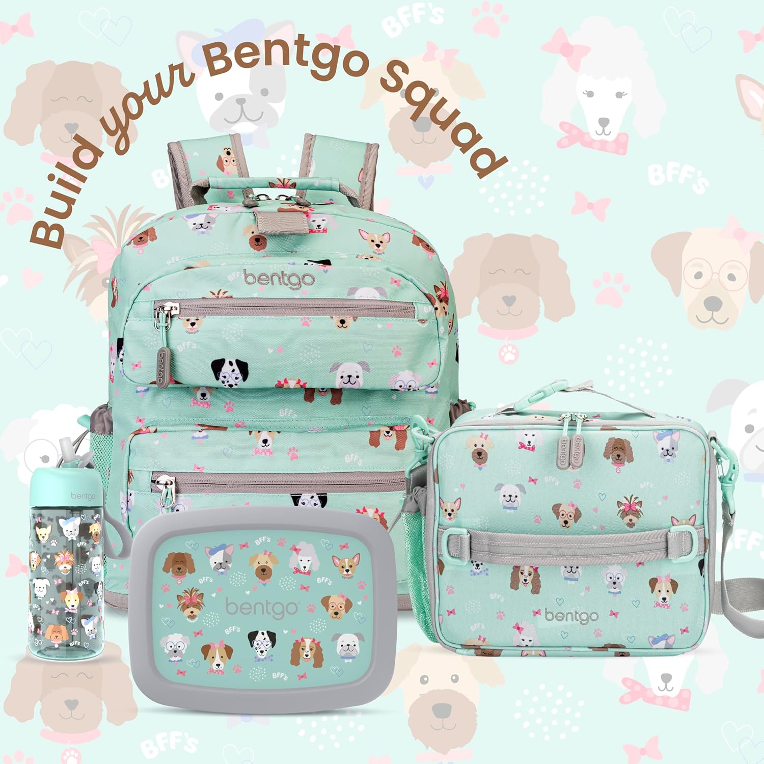Bentgo Kids Print Durable & Water-Resistant Backpack | Lightweight 14” Backpack For School, Travel, & Daycare, Ages 4+, & Loop For Lunch Bag (Puppy Love)