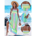 Popvil Women Summer Maxi Dress 2026 Spaghetti Strap Long Beach Dress Boho A-Line Flowy Casual Sleeveless Sun Dress