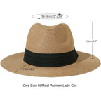 Lanzom Women Wide Brim Straw Panama Roll up Hat Fedora Beach Sun Hat UPF50+