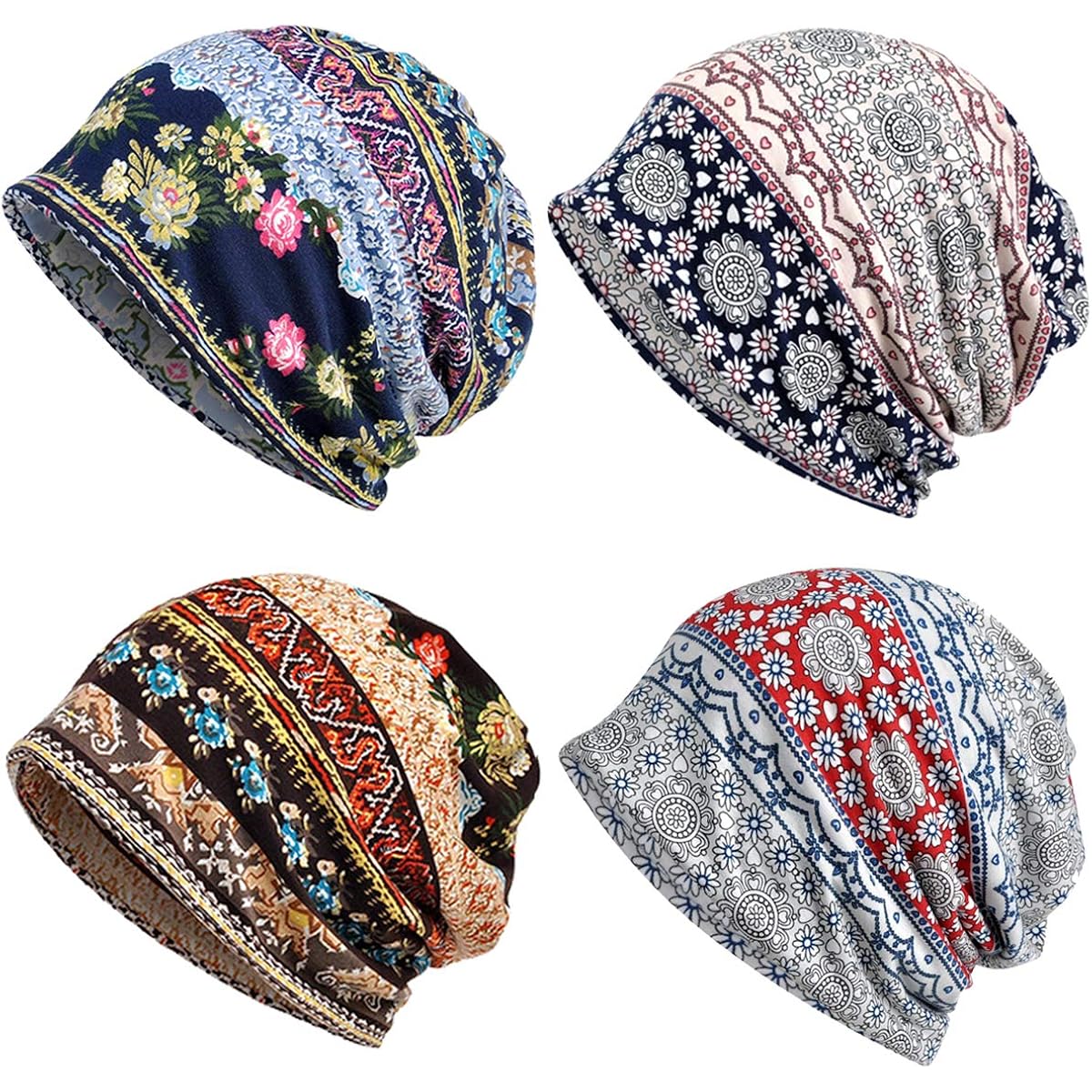 Cotton Slouchy Beanie Hip-Hop Soft Lightweight Running Beanie Adult Skull Hats Cap for Men Women Multicolor1-4pk