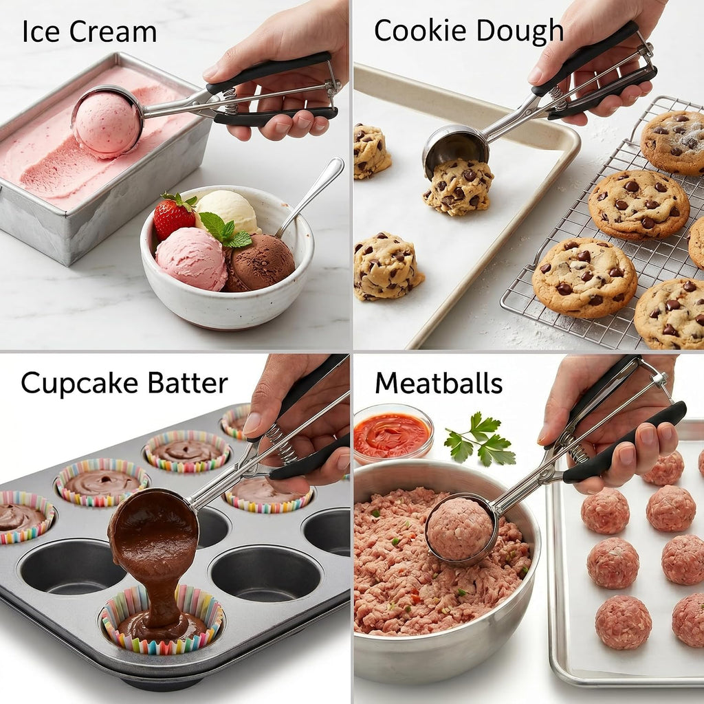 Ice Cream Scoop, 18/8 Stainless Steel Cookie Scoop, Cookie Scoops For Baking, 2 Tbsp/ 30 Ml/ 1 Oz Cookie Dough Scoop, Ice Cream Scooper With Trigger Release, Cookie Scooper For Baking