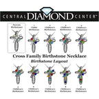 Central Diamond Center Family Cross Birthstone Mothers Necklace w/ 1 to 11 Simulated Birthstones in Solid 925 Sterling Silver