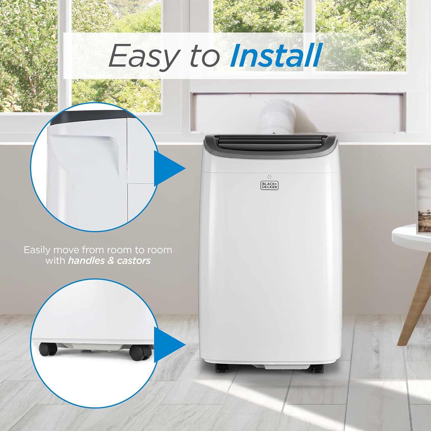 Black+Decker Portable Air Conditioner, 9,000 Btu, Bpact08Wt, White | 5,300 Btu Sacc For Rooms Up To 400 Sq. Ft., 3-In-1 Portable Ac, Fan And Dehum With Follow Me Remote Control And Window Kit