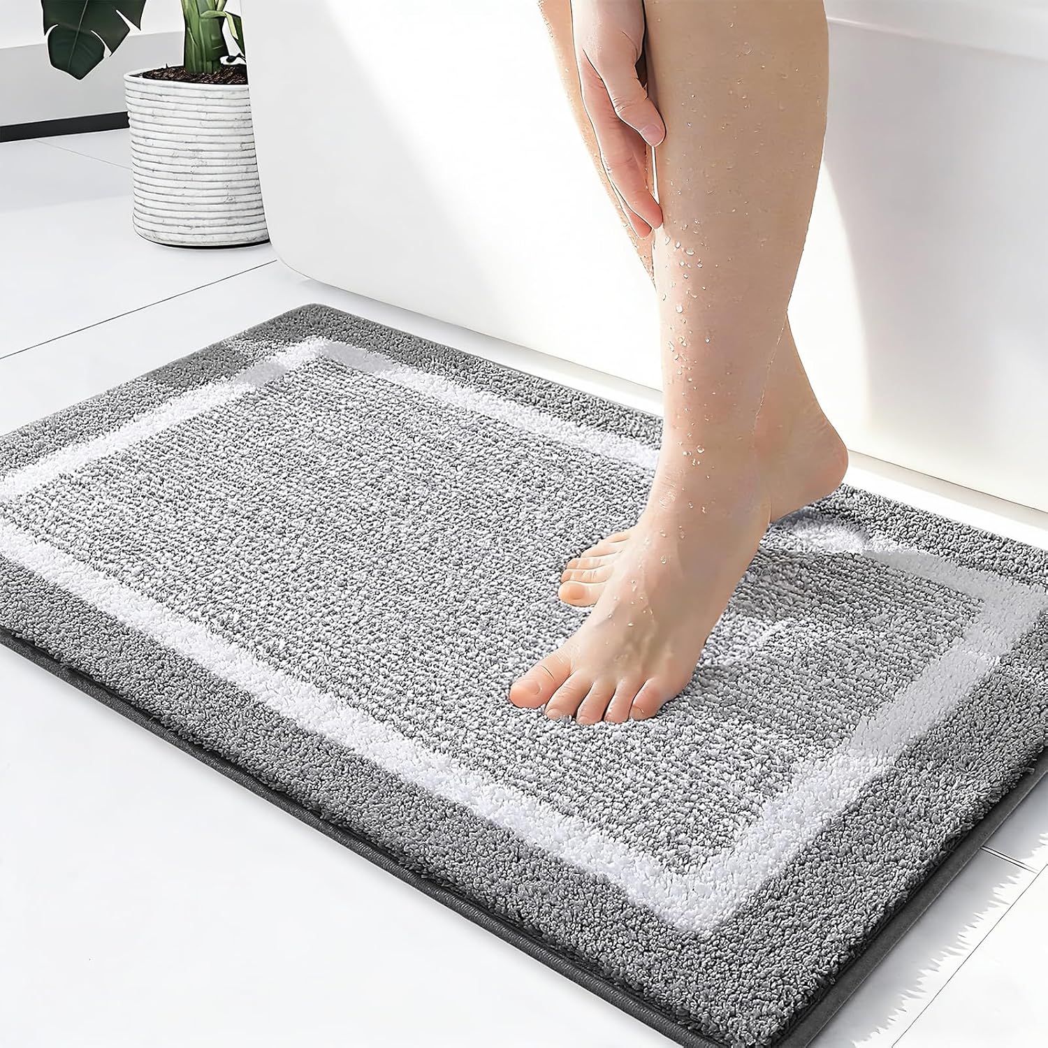 Olanly Small Bathroom Rugs 24X16, Extra Soft And Absorbent Microfiber Bath Rugs, Non-Slip, Machine Washable, Quick Dry Shaggy Bath Carpet, Bath Mats For Bathroom Floor, Tub, Shower, Grey