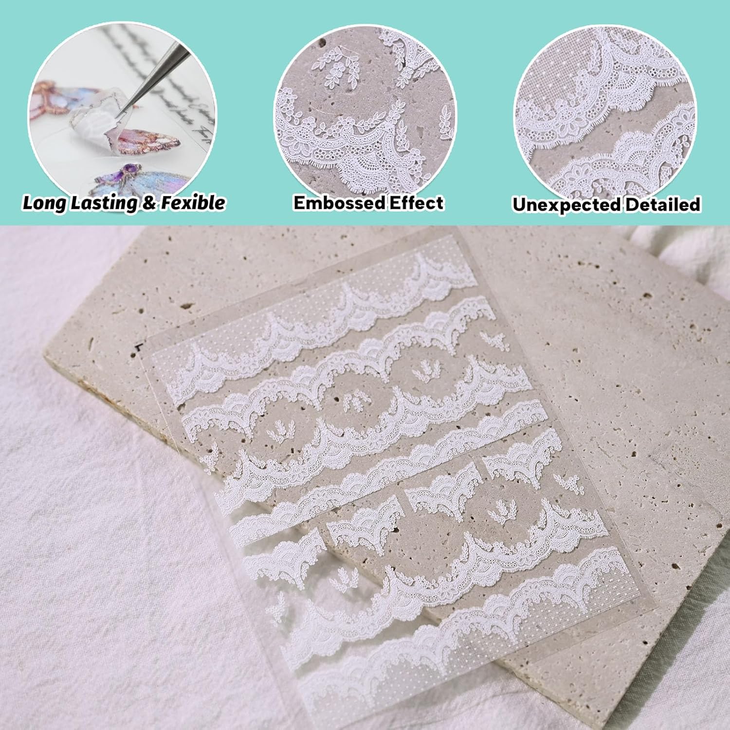 CESTSIREN Large Lace Nail Art Stickers, White Nail Decals, Self-Adhesive, Nail Accessories for Women, Nail Decorations
