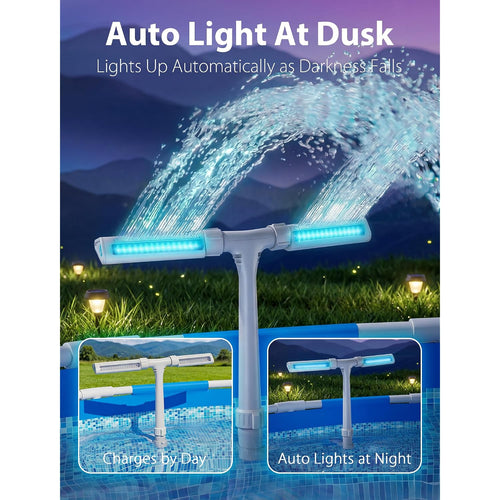 2026 Upgrade Height Solar Pool Fountain With 10-Color 4-Modes Led Lights, Auto Light-Sensing Sprinkler Waterfall For Above & Inground Pools With Remote, 360° Adjustable Dual Spray For Cooling (White)