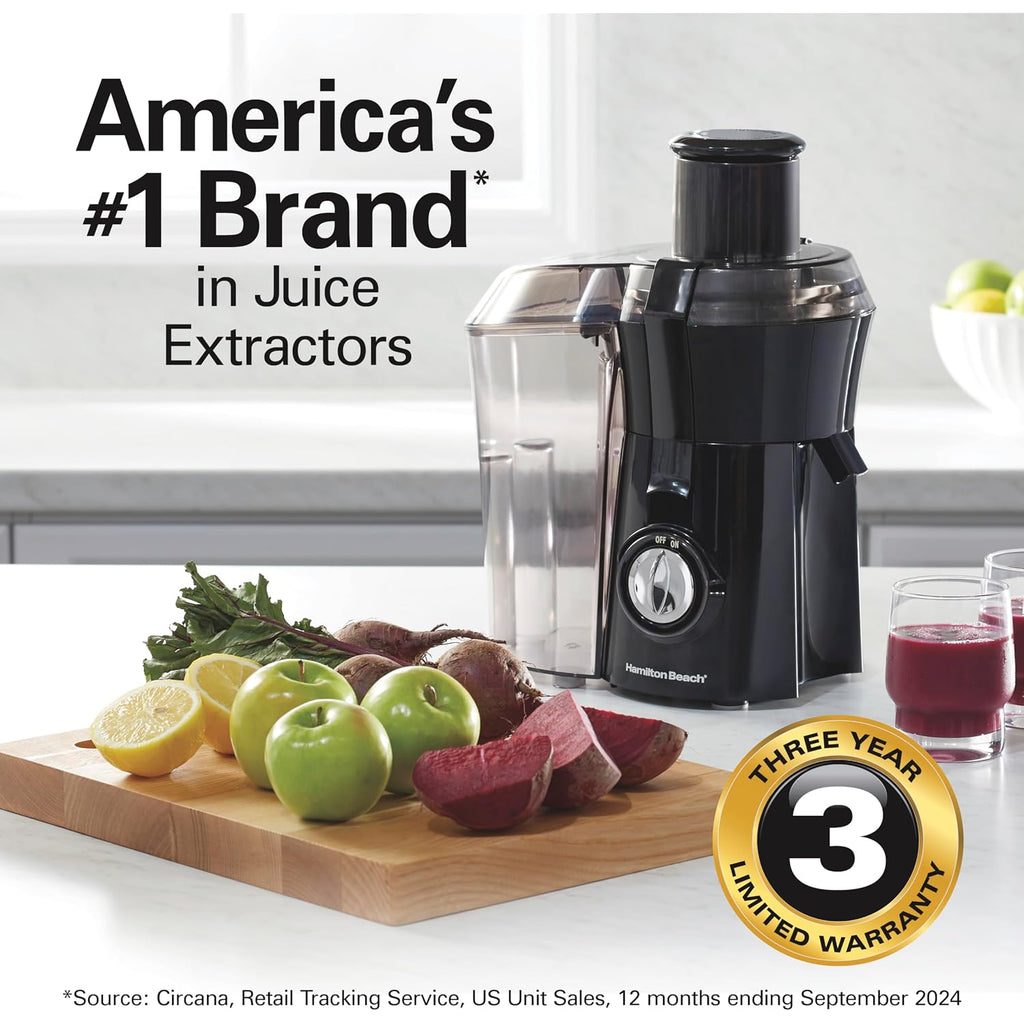 Hamilton Beach Juicer Machine, Big Mouth 3” Feed Chute For Whole Fruits And Vegetables, Easy To Clean, Centrifugal Extractor, Vegetable & Fruit Juicer, Bpa Free, 800W Motor, Black