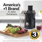 Hamilton Beach Juicer Machine, Big Mouth 3” Feed Chute For Whole Fruits And Vegetables, Easy To Clean, Centrifugal Extractor, Vegetable & Fruit Juicer, Bpa Free, 800W Motor, Black