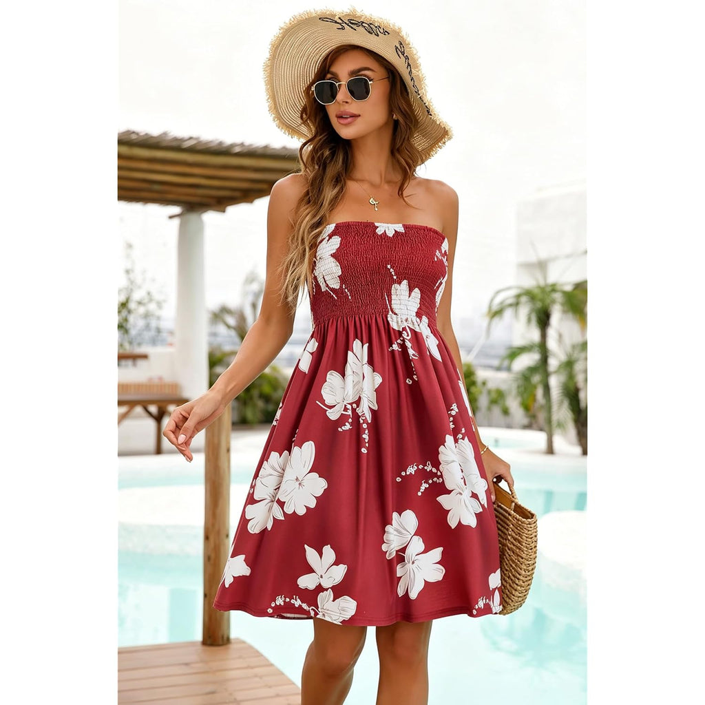 Chicgal Summer Dresses For Women Beach Cover Ups Strapless Boho Floral Print Sundress 2026
